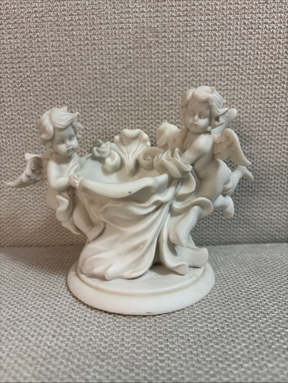 Vintage White Cherub Duo Sculpture